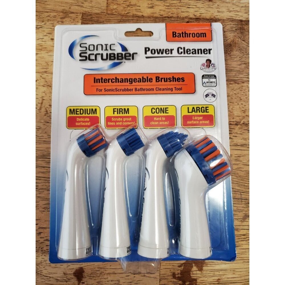 NEW! Sonic Scrubber Bathroom Cleaning 4 Interchangeable Brush Heads Tools Power